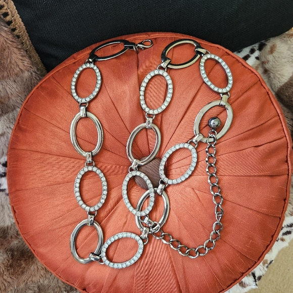 Vintage Silver Oval Crystal Coastal Cowgirl Chain Belt - Picture 2 of 8